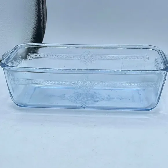 Vintage Fire King Philbe glass loaf pan Sapphire Blue. 1940’s lots of air bubble