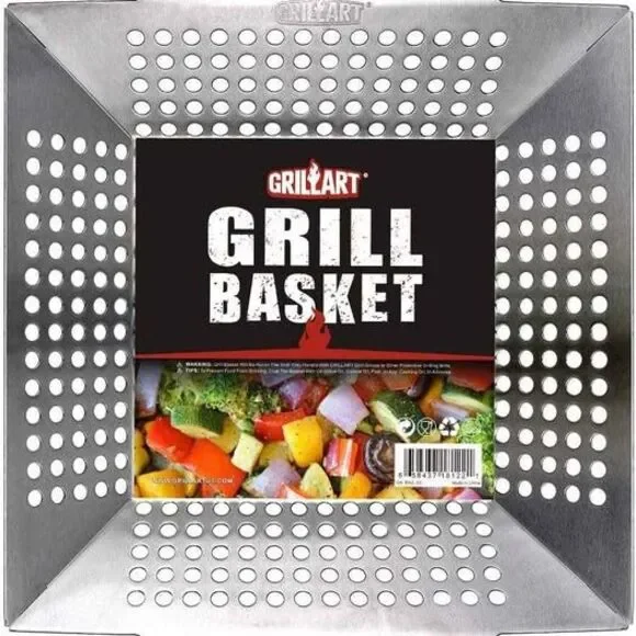 Grill Basket for Vegetables & Meat – Large Grill Wok/Pan - Heavy Duty Stainless