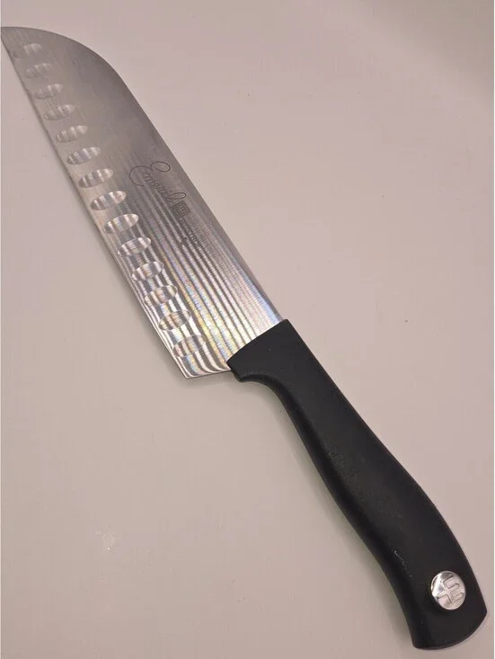 Emeril by Wüsthof 7-inch Santoku Knife with Black Handle, Stainless Steel Blade,