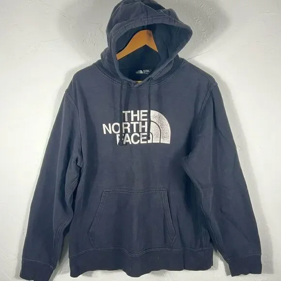 🔥 Vintage THE NORTH FACE Essential HOODIE Sweatshirt Black - Men Sz Large - GUC