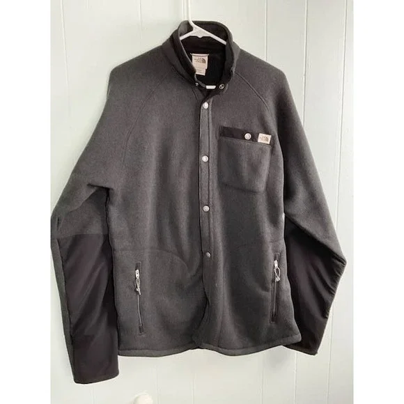 The North Face Mens Snap Front Fleece Jacket Dark‎ Gray Mock Neck Size Medium