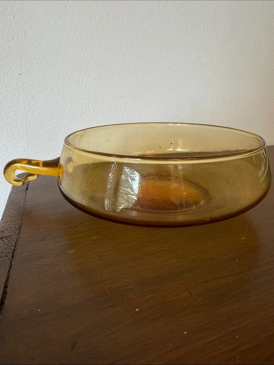 Amber Glass Serving Bowl with Loop Handle - Elegant Table Accent