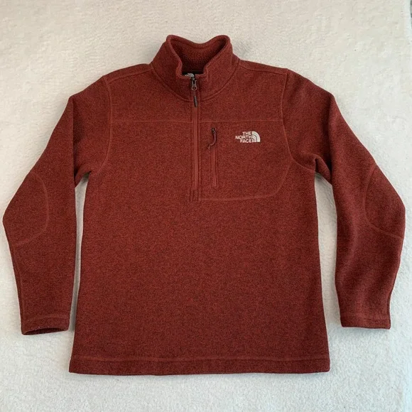 The North Face 1/4 Zip Fleece Pullover Mens M Burgundy Red Mockneck Pocket