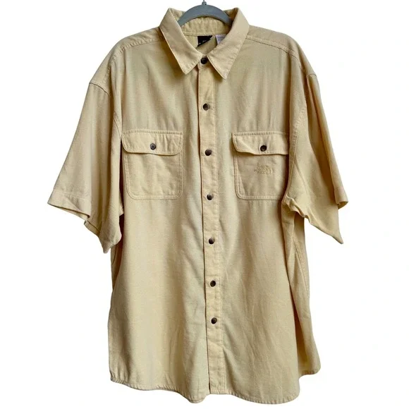 The North Face Shirt Men's XL Yellow Textured Button Up‎ Short Sleeve Hiking