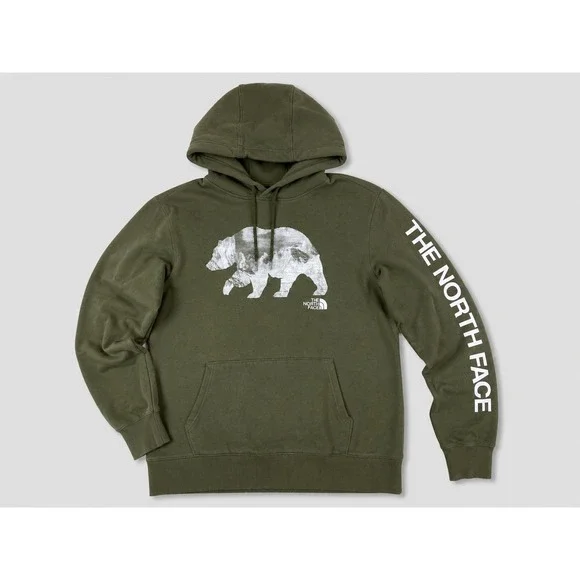 The North Face Hoodie Mens L Olive Green Bear Mountain Graphic Nature Gorpcore