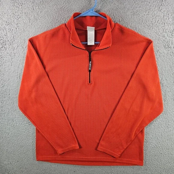 The North Face Mens‎ Orange Waffle Knit Quarter Zip Pullover Sweater Size Medium