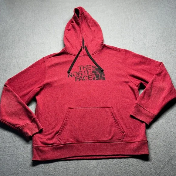 The North Face Mens XL Hoodie Red Pullover Distressed Logo Sweatshirt FA15 SMU