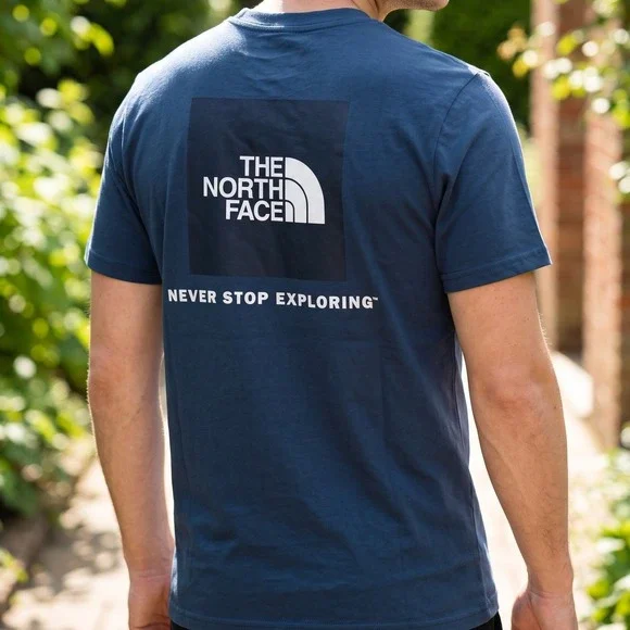 The North Face Mens Navy Blue Graphic T-Shirt Never Stop Exploring Logo Tee M
