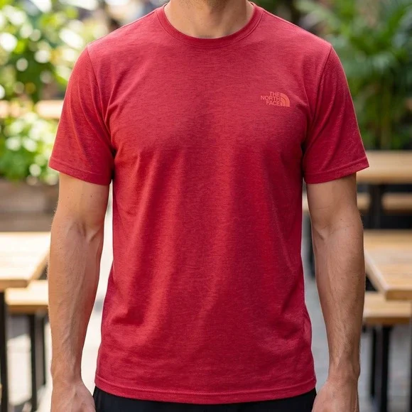 The North Face Mens FlashDry Short Sleeve Performance Tee Red Heathered Logo