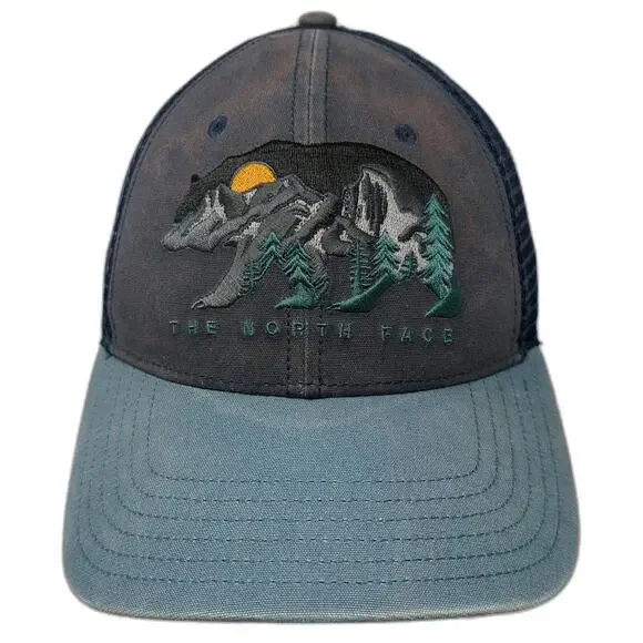 The North Face Trucker Hat Blue One Size Snapback Bear Mountain Mesh Embroidered
