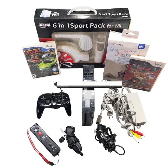 Nintendo Wii Black Console RVL-001 Bundle Games Controllers Augen Sport Tested