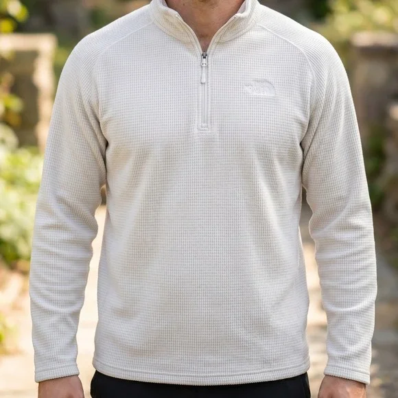 The‎ North Face Mens Cream Waffle Knit 1/4 Zip Grid Fleece Pullover XL 4679