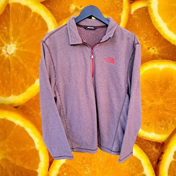 The‎ North Face Red White Striped 1/4 Zip Long Sleeve Shirt Size L