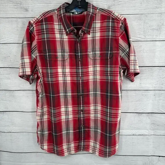 The North Face Men's Red Plaid Short Sleeve Button-Down Shirt Outdoor Casual L/G