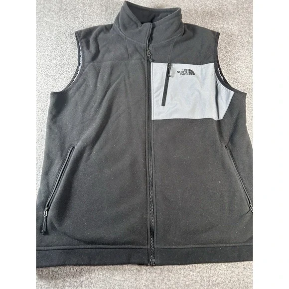The‎ North Face Vest Mens XL Silver Black Fleece Full Zip Pockets Outdoor