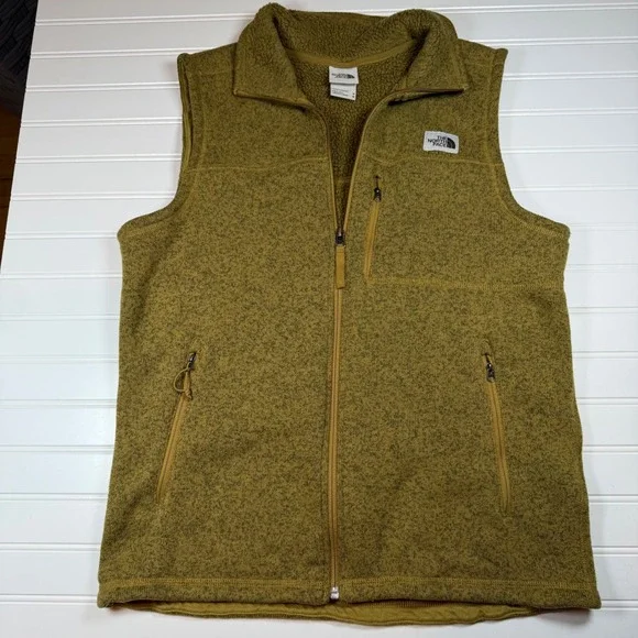 The North Face Gordon Lyons Full Zip Fleece Vest Mens Medium Olive Gold Heather