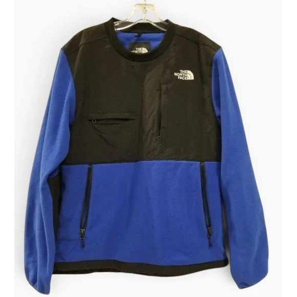 The North Face Denali Crew Pullover Mens Medium Blue Black Fleece Sweatshirt
