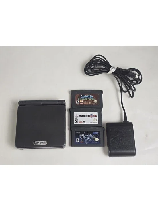 Nintendo Game Boy Advance SP AGS 001 Onyx Black GBA Console Bundle Tested