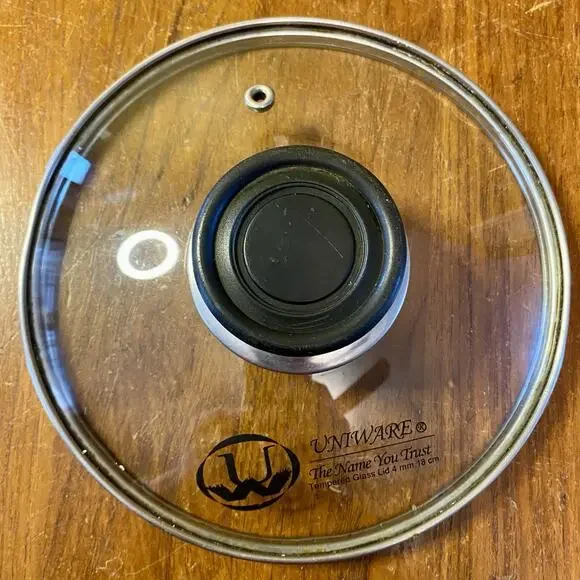 Uniwear Glass pot lid 8” Vented With Black Knob Replacement Cooking Lid