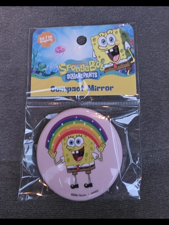SpongeBob SquarePants Pink Compact Mirror with Rainbow Graphic - Magnifying BNIB