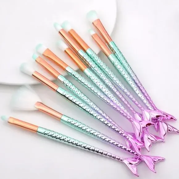 10 Piece Diamond Mermaid Make Up Brush Set