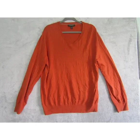 Banana Republic Men's XL Luxury Blend V-Neck Sweater‎ Cayenne Orange Silk Cotton