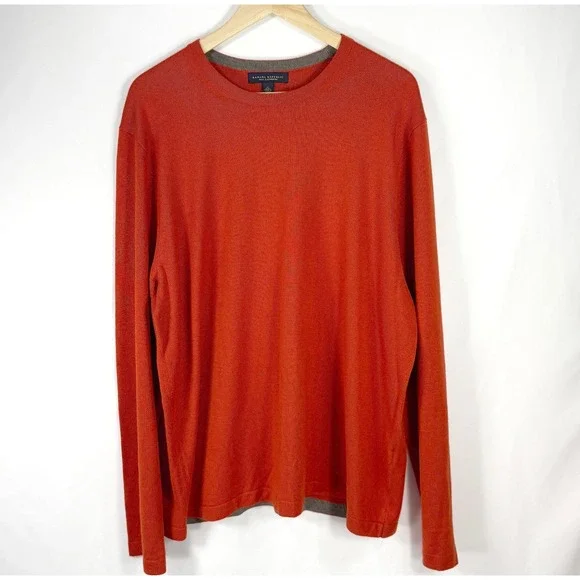 Banana Republic Mens Burnt Orange Silk Cashmere Sweater Size XL Preppy Old Money