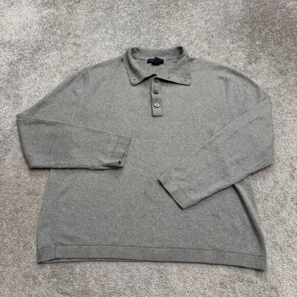 Banana Republic Silk Cashmere Pullover Polo Sweater Mens XL Gray Elbowm Patches