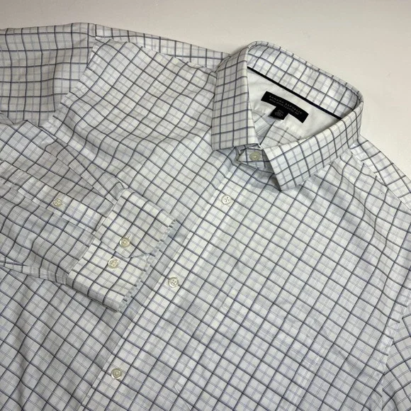 Banana Republic Non-Iron Classic Fit Plaid‎ Cotton Dress Shirt XL 17/17-1/2