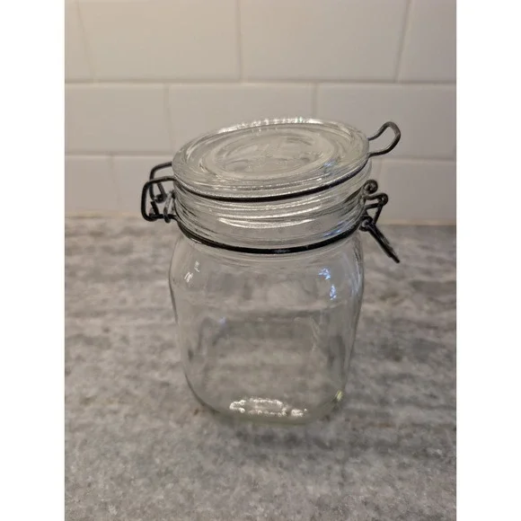 Fido Italian Glass Clamp Lid Canister 1 Liter Hermetic Storage Jar