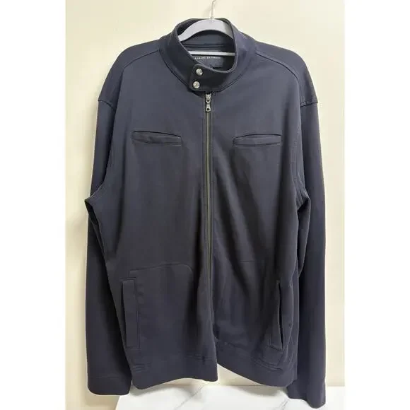 Banana Republic Men’s Navy Full Zip Jacket Size XL 100% Cotton Mock Neck‎ Fall