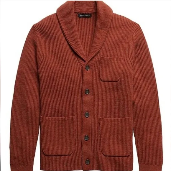 Banana Republic Rust Shawl  100% Organic Ribbed Cotton Cardigan Size Large New