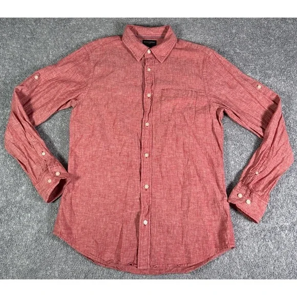 Banana Republic Linen Blend Long Sleeve Button Down Shirt Totem Red Mens Medium