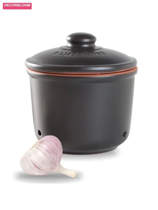 Ceramic Garlic Storage Pot with Ventilated Lid - Fresh Keeper
