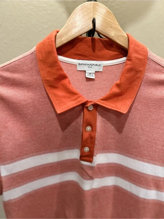 Banana Republic Coral and White Striped Polo