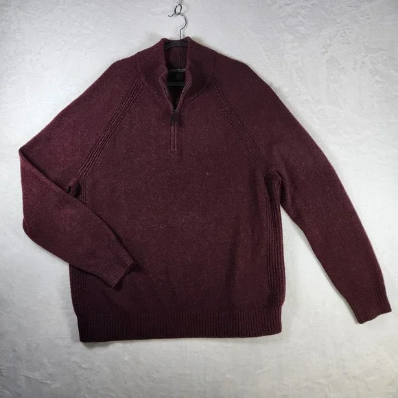Banana Republic Mens XL‎ Burgundy Wool Blend Quarter Zip Pullover Sweater