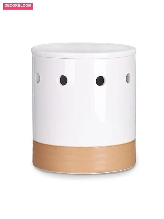 Ceramic Garlic Keeper with Lid, White Round Canister for Countertop Food Storage