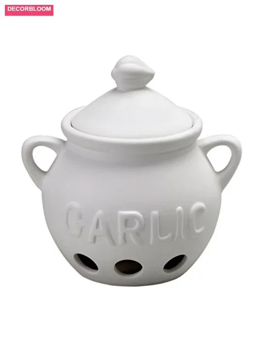 Unglazed Earthenware Ceramic Garlic Keeper Store Countertop Fresh