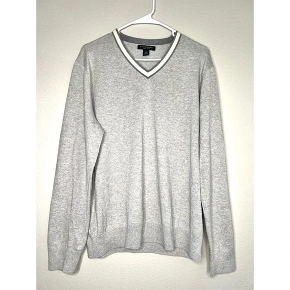 Banana Republic Mens Luxury Blend V Neck Sweater Light Gray‎ Size L