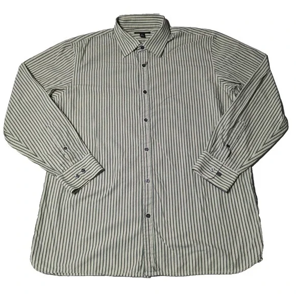 VTG BANANA REPUBLIC Men Size XL Green Striped Cotton‎ Button-Up Shirt