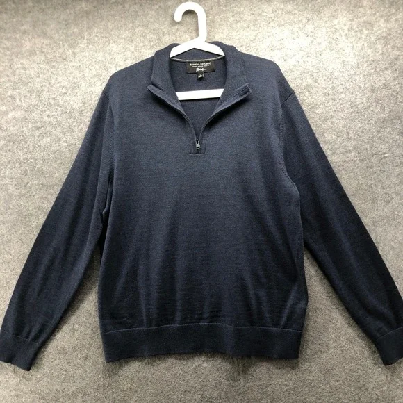 Banana Republic Quarter Zip Sweater Mens L Navy Blue Merino Wool Italian Baruffa