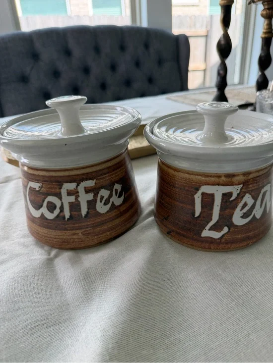 Coffee and Tea Ceramic Canister Set - Brown and White