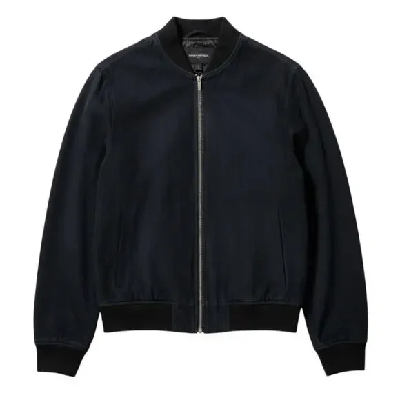 Banana Republic Vegan Faux Suede Bomber Jacket Mens Small Navy Blue Full Zip