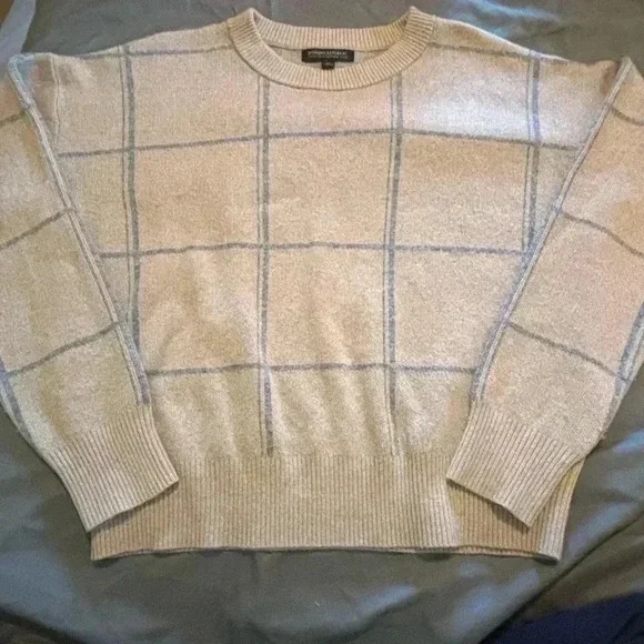 Banana Republic Italian Wool Cashmere Blend Windowpane Plaid Sweater Beige M‎