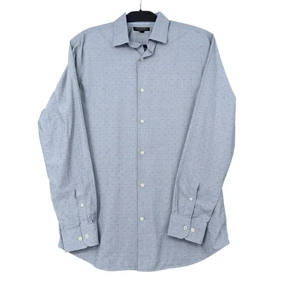 Banana Republic Mens Blue Micro‎ Dot Print Button Down Shirt Long Sleeve Size L