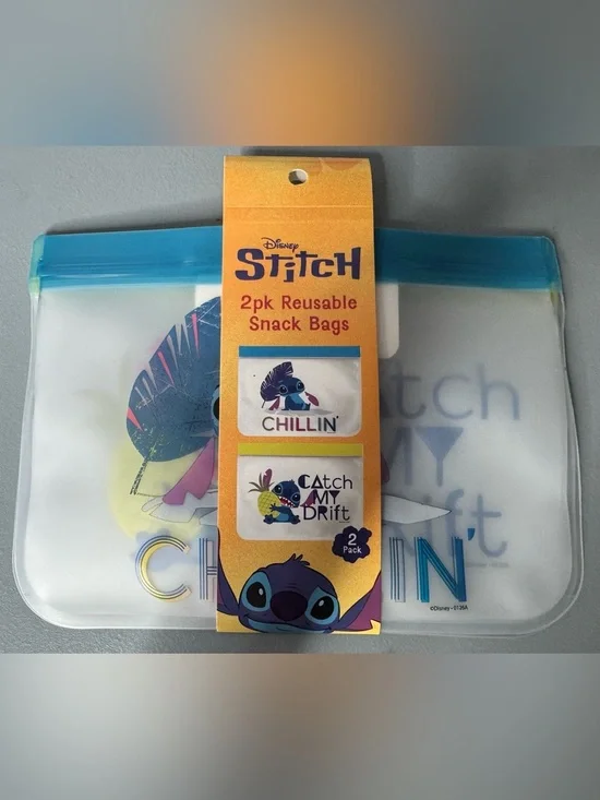 Disney Stitch 2-Pack Reusable Snack Bags travel on the go fun tropical