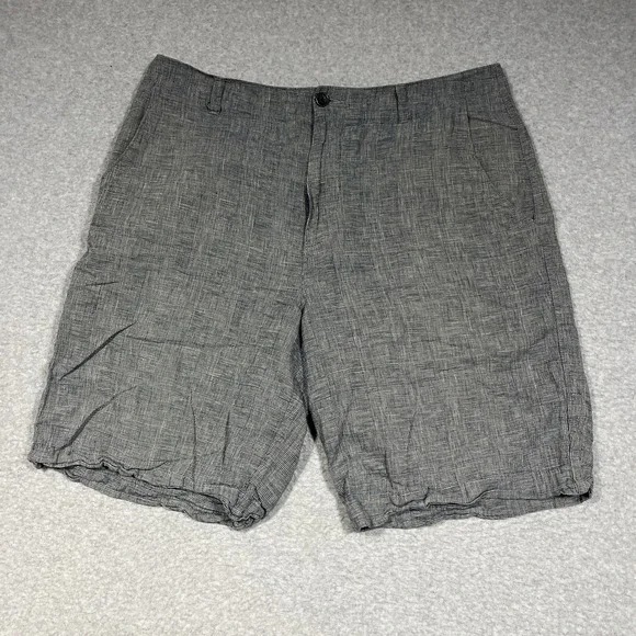 Banana Republic Shorts Mens 36 Blue Chino Linen Cotton Blend Plaid 10