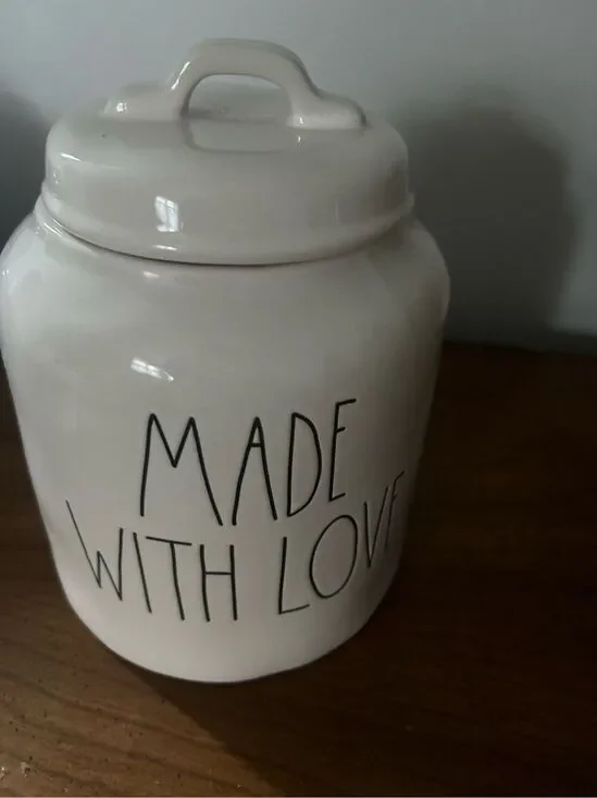 Rae Dunn By Magenta MADE WITH LOVE Ceramic LL 8 Inch Cookie Jar CanisterLimited