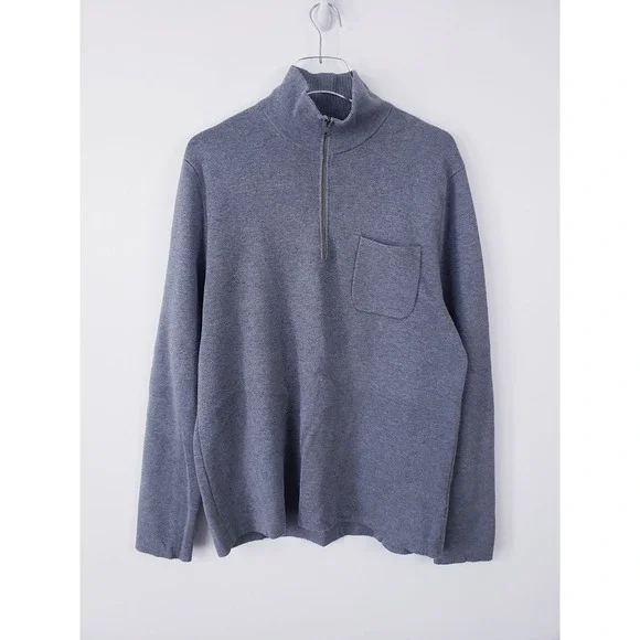 Banana Republic Quarter Zip Pullover Sweater Gray Coolmax Pocket Large
