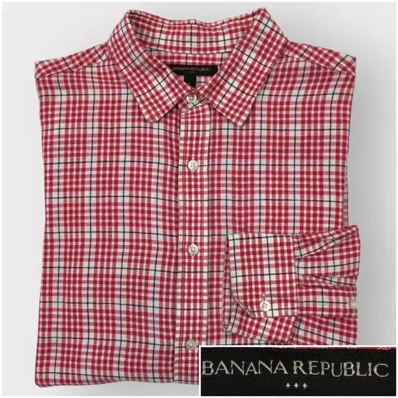 Banana Republic Men's Button Up Long‎ Sleeve Shirt Size L Linen Cotton Casual
